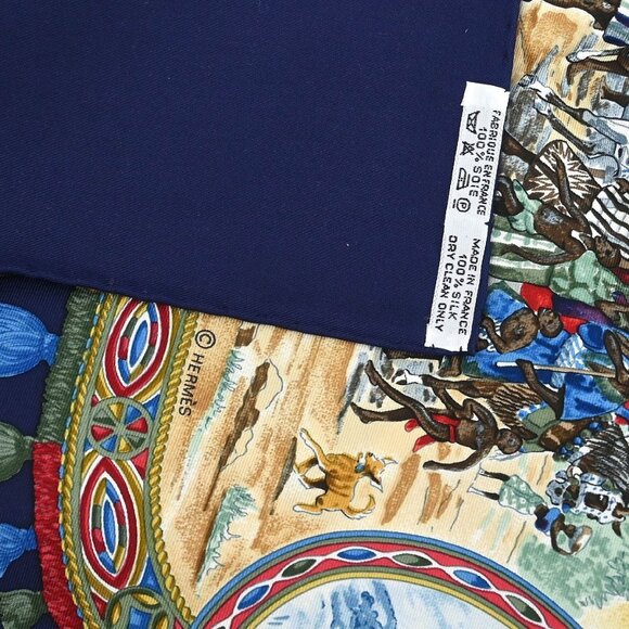 Hermes Scarf Carre 90 Cavaliers Peuls Navy Small Good - Picture 7 of 7